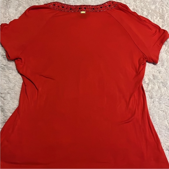 Vintage Women’s St John Orange woman's short sleeve top. Beaded v-neck. Sz small - Picture 3 of 6